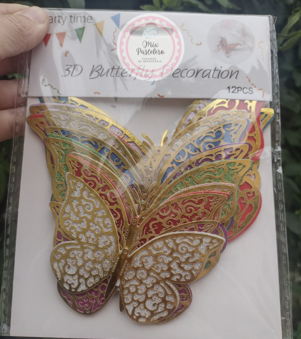 Producto - Mariposa 3D c/Dorado Decoración - Tortas