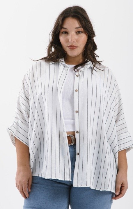 Producto - Camisa lino rayada blanca