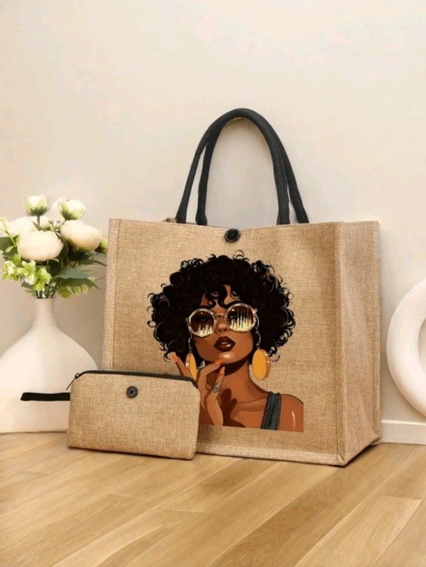 Producto - Bolso Tote de Lona y Neceser Estilo Afro Chic