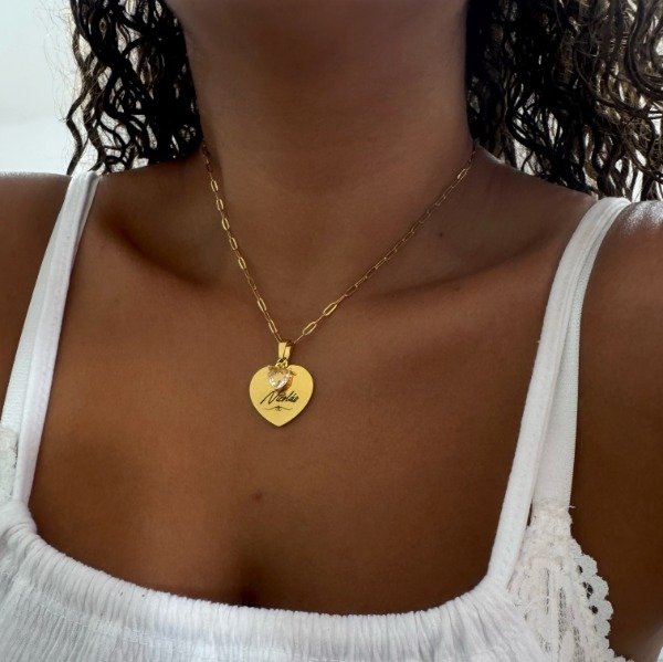 Producto - COLLAR DORADO CORAZON 24MM CON DIJE CORAZON CRISTAL