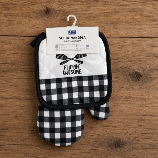 Producto - SET DE MANOPLA Y POSAFUENTE ESTAMPADO CITY BLANCO - 2