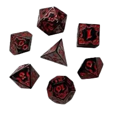 Producto - Set de 7 Dados de Metal - Negro y Rojo