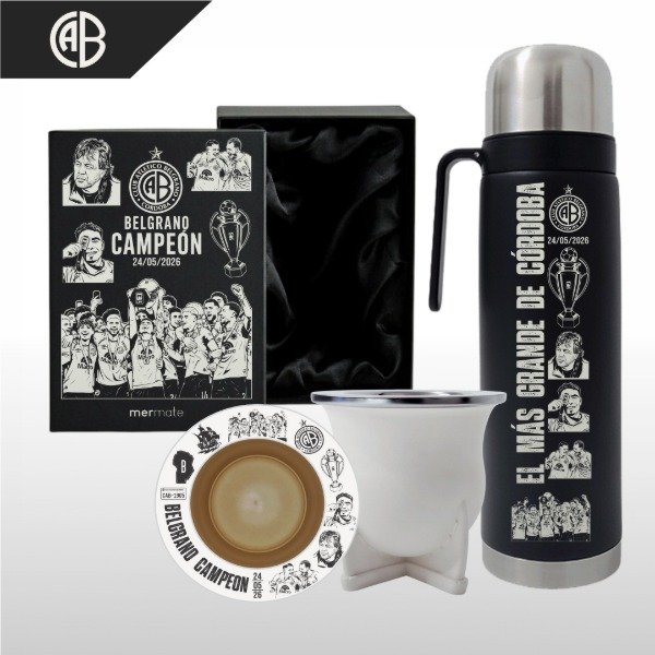 Producto - SET DE MATE + BOX PERSONALIZADO + TERMO MEDIA MANIJA BELGRANO CAMPEÓN V1 - 1