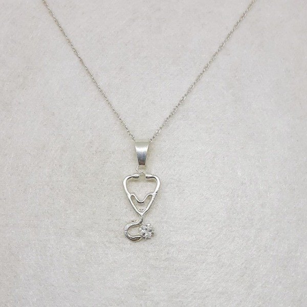 Producto - Cadena y dije Estetoscopio con Piedra Blanca, de plata (cod897-3393)