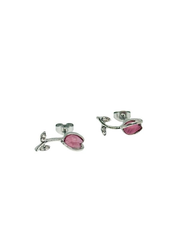 Producto - Aritos acero quirúrgico tulipán fucsia con strass