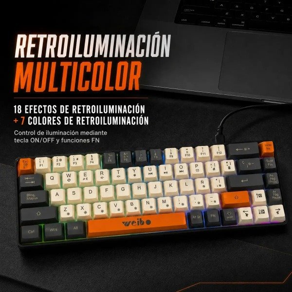 Producto - Teclado Weibo Wb 333 Compacto Gamer 60 pct Rgb Con Cable Tipo C - 4