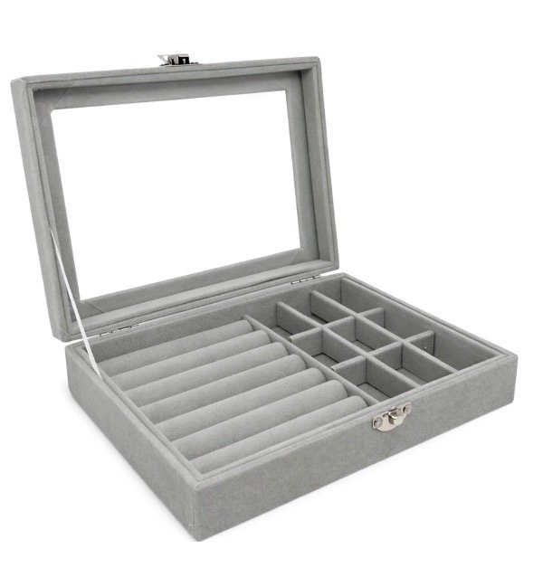 Producto - Alhajero organizador de paño (gris y crema)