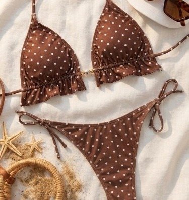 Producto - Bikini VICTORIA volados lunares marrón