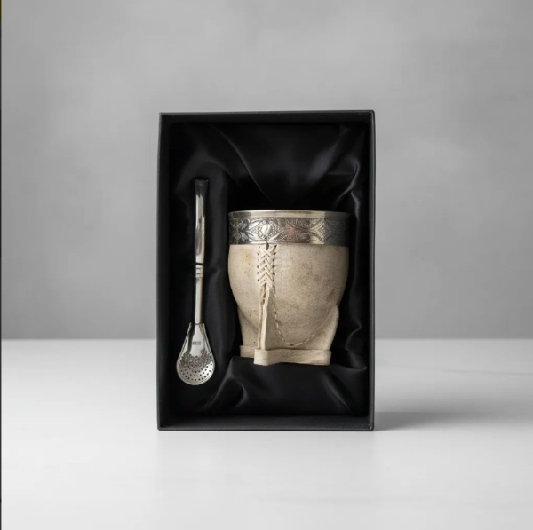 Producto - Mate Imperial de Calabaza Cuero Crudo + Bombilla Pico De Loro + Caja De Regalo