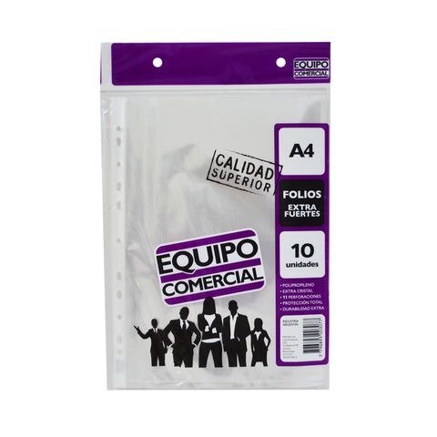 Producto - FOLIO A4 POLIPROPILENO EQUIPO COMERCIAL EXTRA FUERTE 70 MICRONES X10 UNI LUMA