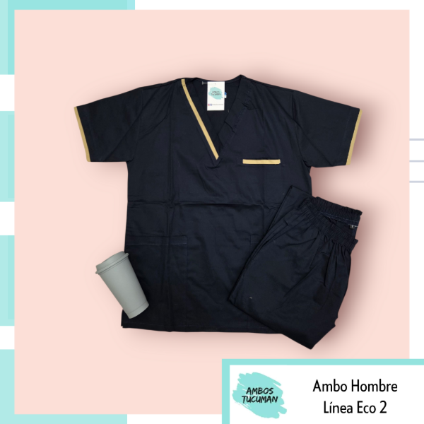 Producto - Ambo Eco Azul detalle Mostaza