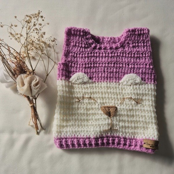Producto - Chaleco tejido osito violeta
