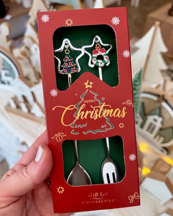 Producto - SET DE CUCHARA Y TENEDOR NAVIDEÑO PLATEADO