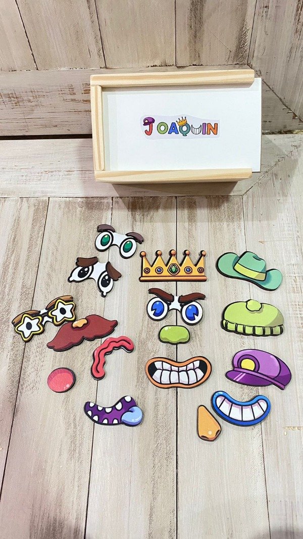 Producto - Joaquín caras  + caja contenedora de madera- TM