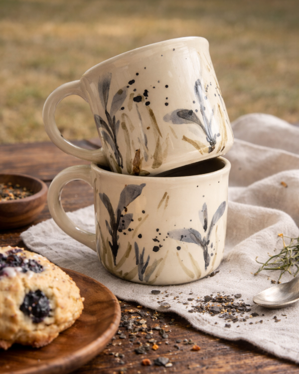 Producto - Taza azul Lirios de cerámica