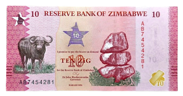 Producto - Zimbabwe 10 Zig (2026) Búfalo africano Pick.115a Unc