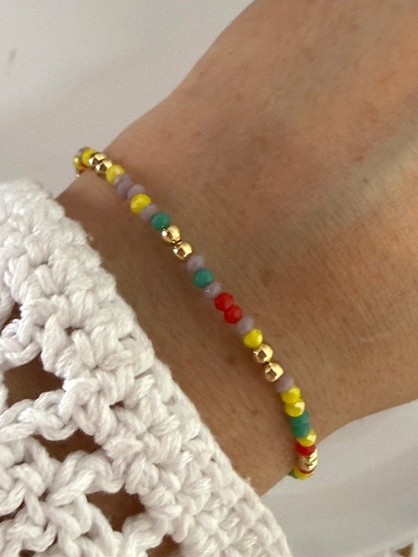 Producto - PD159 Pulsera piedritas y bolitas acero dorado