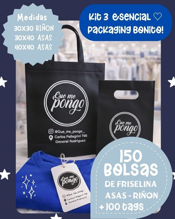 Producto - Kit Esencial 3 - Bolsas de Friselina Asas + Riñon y tags - 0