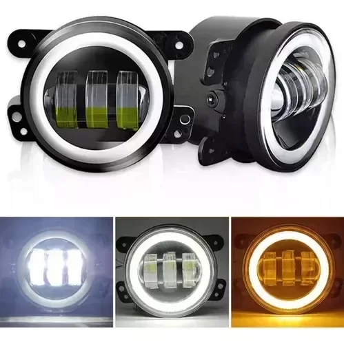 Producto - PAR DE FAROS AUXILIARES LED + LUPA + OJO DE ANGEL 4 PULGADAS