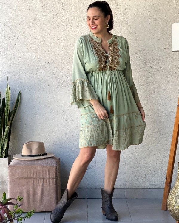 Producto - Folk Corto Manga 3/4 Verde Agua S a L