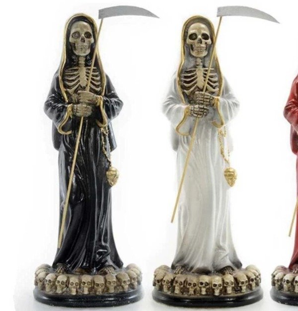 Producto - IMAGEN 40 CM SAN LA MUERTE CON CRANEOS NEGRO-BLANCO-ROJO