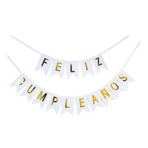 Producto - Banderin letra dorada FELIZ CUMPLEAÑOS color celeste pastel