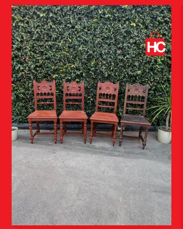 Producto - Juego de 4 sillas de comedor de estilo Colonial Español en madera maciza tallada - 0