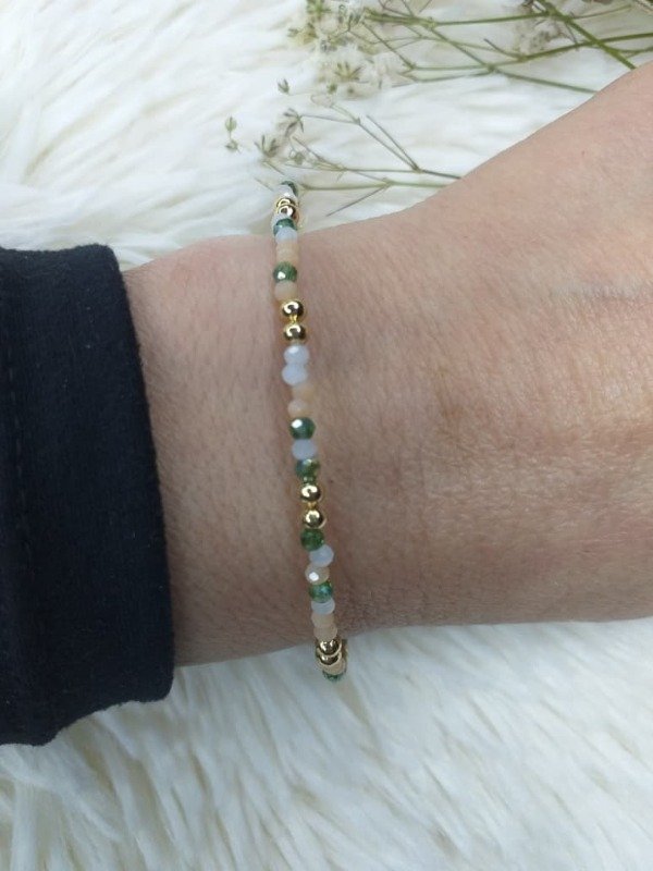 Producto - ADP0036 Pulsera Microcristal verde con bolita dorado