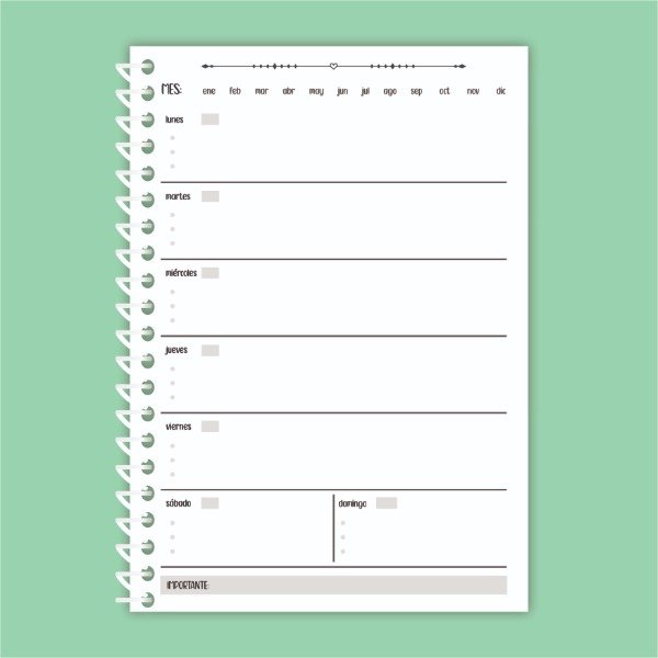 Producto - AGENDA PERPETUA SEMANAL HORIZONTAL MINIMALISTA - 1 semana por hoja