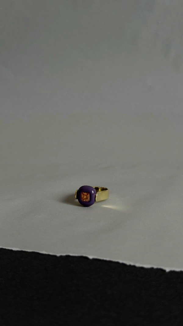 Producto - Anillo cerámica con piedra cubic (dorado) - 0