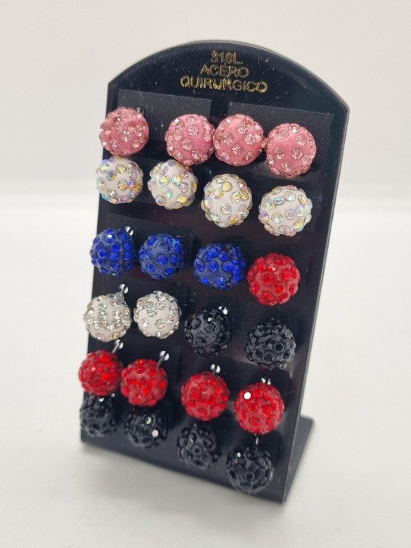 Producto - Blister aros acero quirúrgico pasante bola de fuego med colores