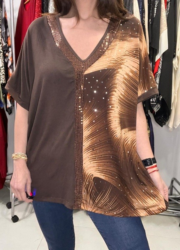Producto - Remeras Combinadas Lentejuelas 130 cm en V Chocolate 38.000 Transferencia