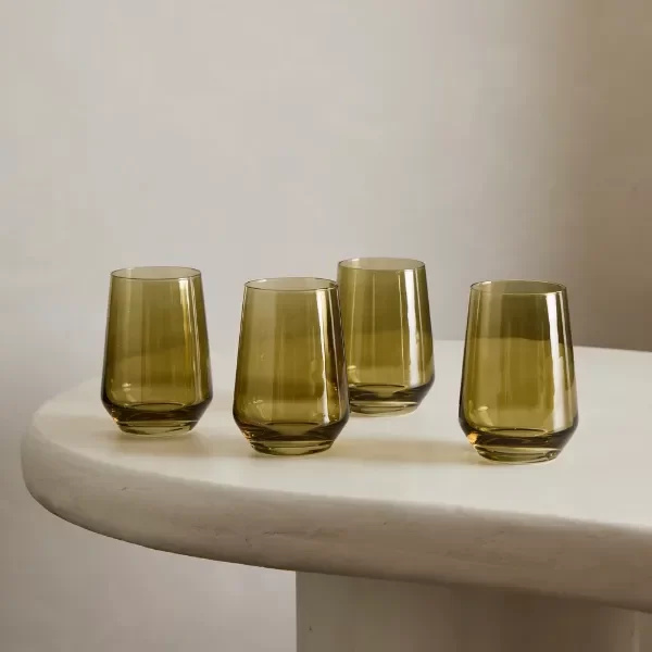 Producto - Set x4 Vasos Verona de Cristal Verde Botella