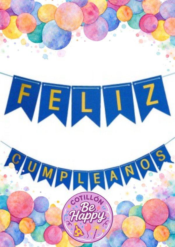 Producto - BANDERIN FELIZ CUMPLEAÑOS GLITTER AZUL LETRAS DORADO