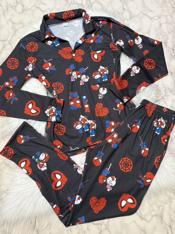 Producto - Camisero lycra manga larga - Kitty Y Spiderman Negro