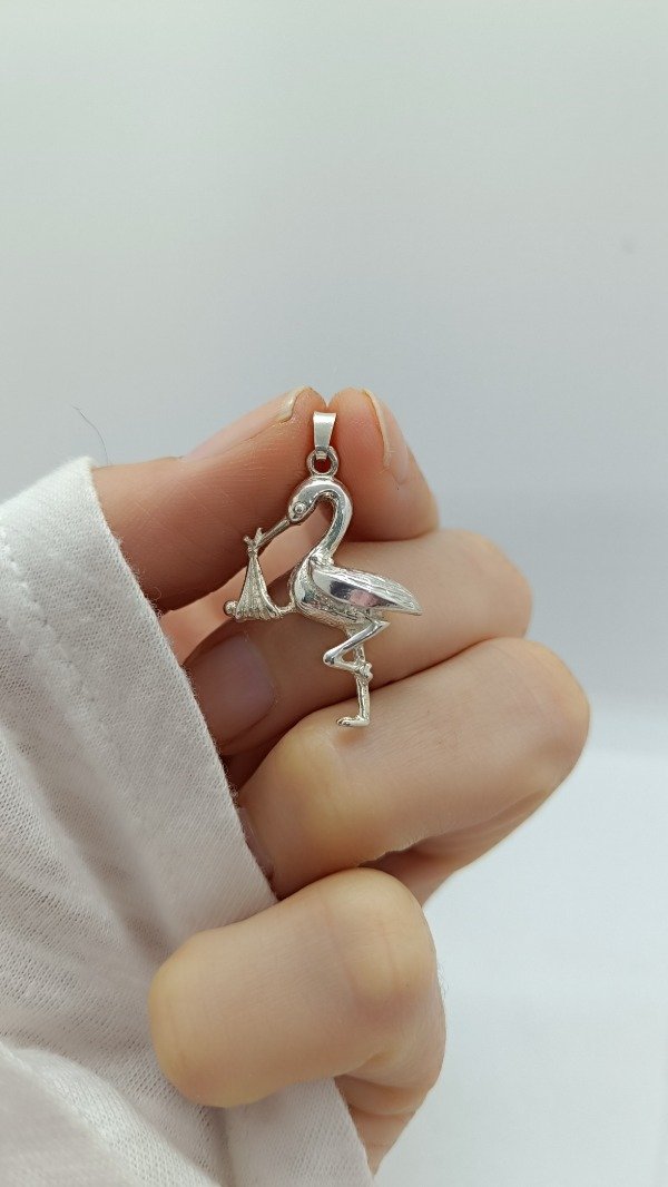Producto - Cigueña con bebé (Plata macica)