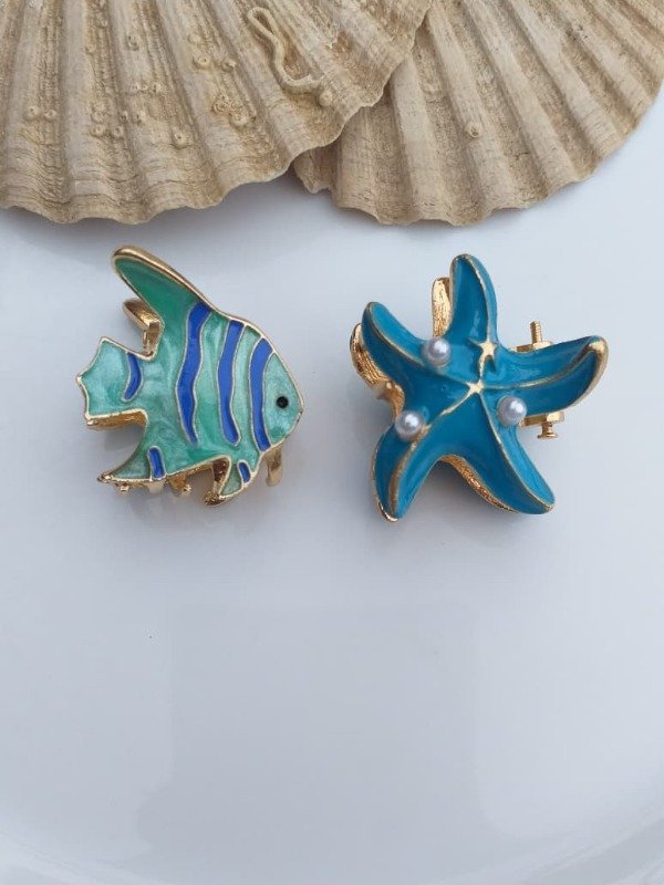 Producto - BM04 Broche Metal Mar Azul esmaltado con perlas chico (el par)