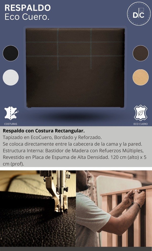 Producto - RESPALDO ECOCUERO LISO PREMIUM 1 plaza y 1 plaza y media (190x80/190x100) - 3