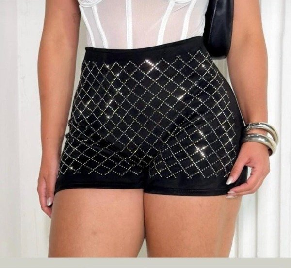 Producto - Short gamuzado con cierre trasero y strass Negro 12ad46