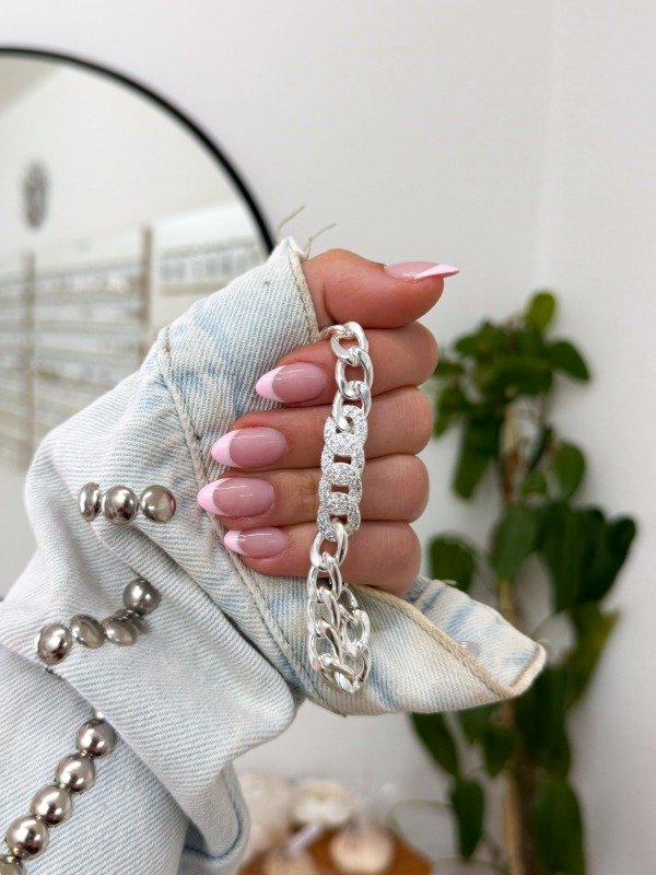 Producto - Pulsera acero blanco eslabones grandes tres centro con cubics