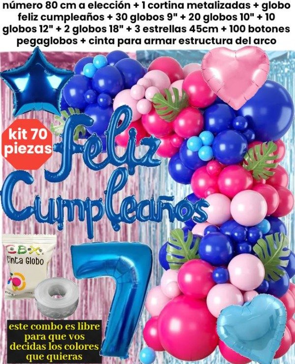 Producto - Kit 70 piezas globos fucsia azul rosa y celeste o colores a elección