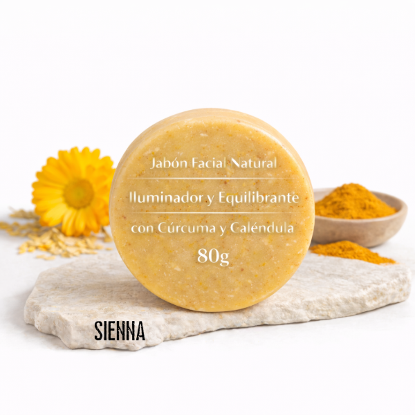Producto - Jabón Facial Natural Iluminador y Equilibrante con Cúrcuma y Caléndula 80g