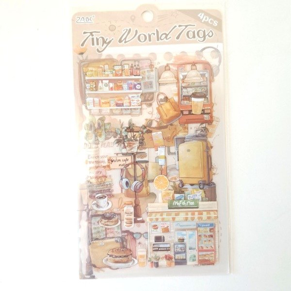Producto - Set de 4 planchas de stickers PET - Tiny World Tags