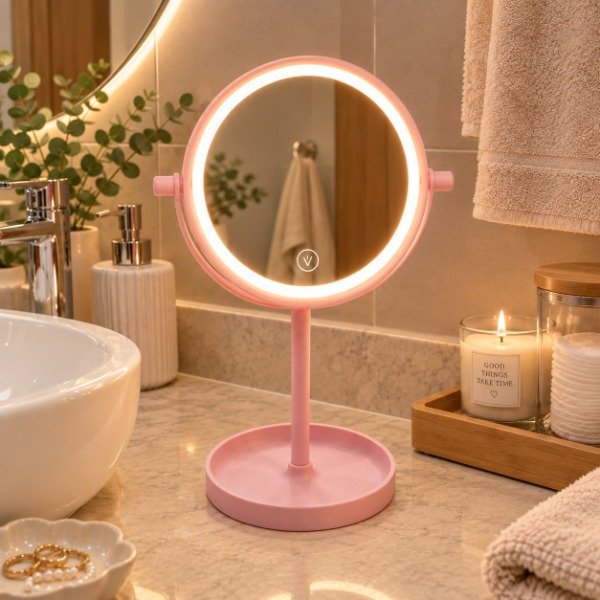 Producto - Espejo Rosa led touch a pila