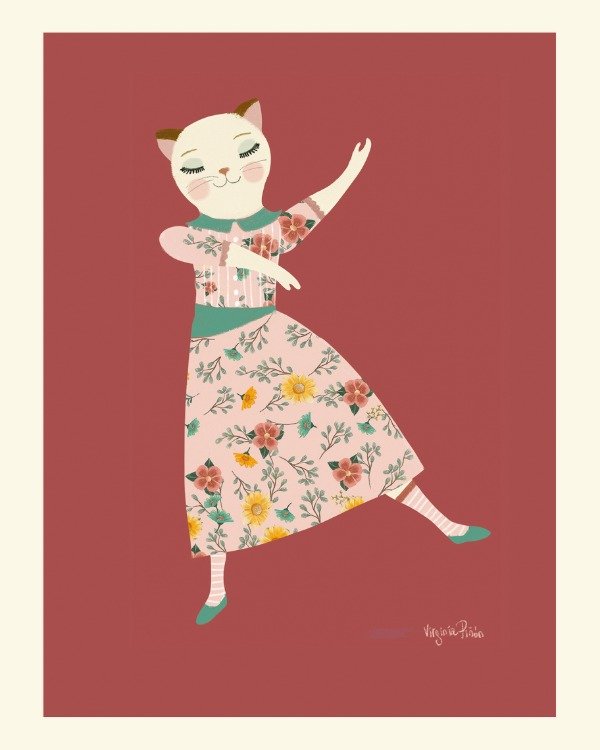 Producto - Lámina "gata vestida bordó"