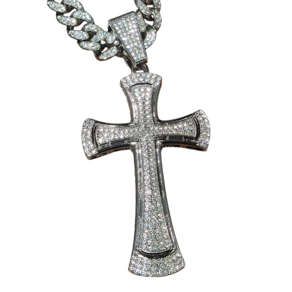 Producto - CADENA CON DIJE CRUZ GRANDE FULL ICE PLATEADO
