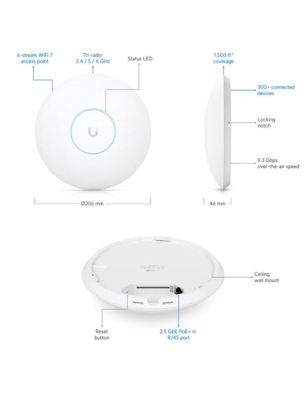 Producto - Ubiquiti Access Point U7-pro Wifi 7, 2,4/5/6hz 2,5gbe - 1