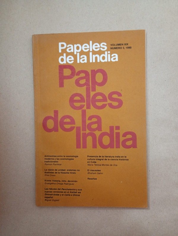 Producto - Papeles de la India Vol XIX #3 - Panikkar Cross Zugasti - 1990