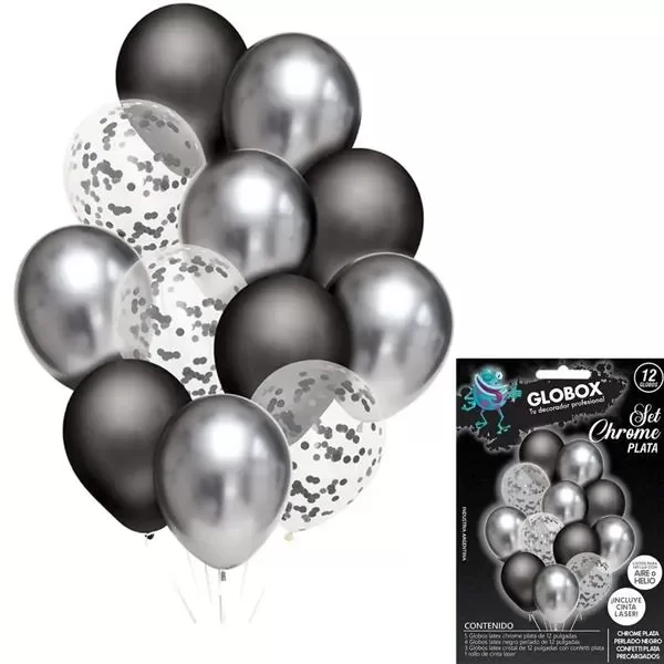 Producto - SET 12 GLOBOS CHROME PLATA