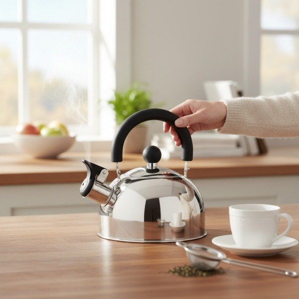 Producto - Pava Silbadora Acero Inoxidable Induccion Hudson 1,5 Lts MANGO NEGRO